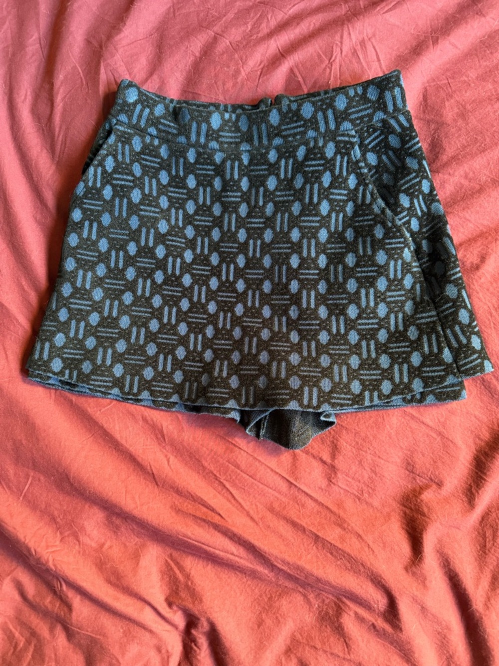 Maje Black Skirt with Blue Jacquard Waistband